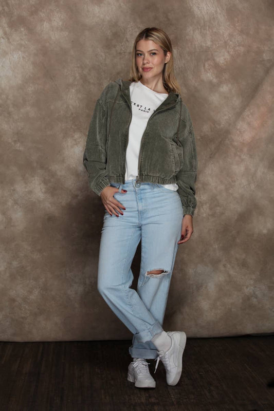 Jill Corduroy Zip Up Hoodie Bomber