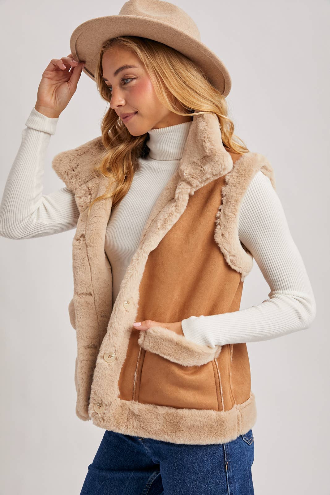 Faux Sherling Suede Vest