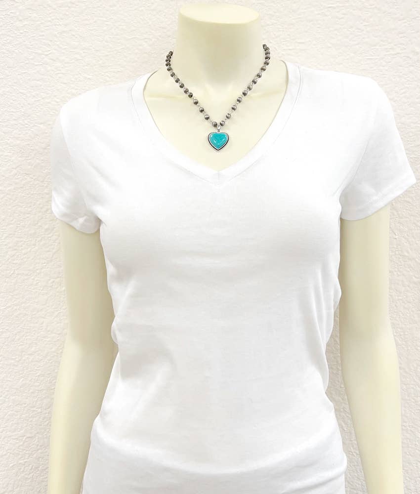 739306, Handmade Navajo Bead, Heart Turquoise Necklace