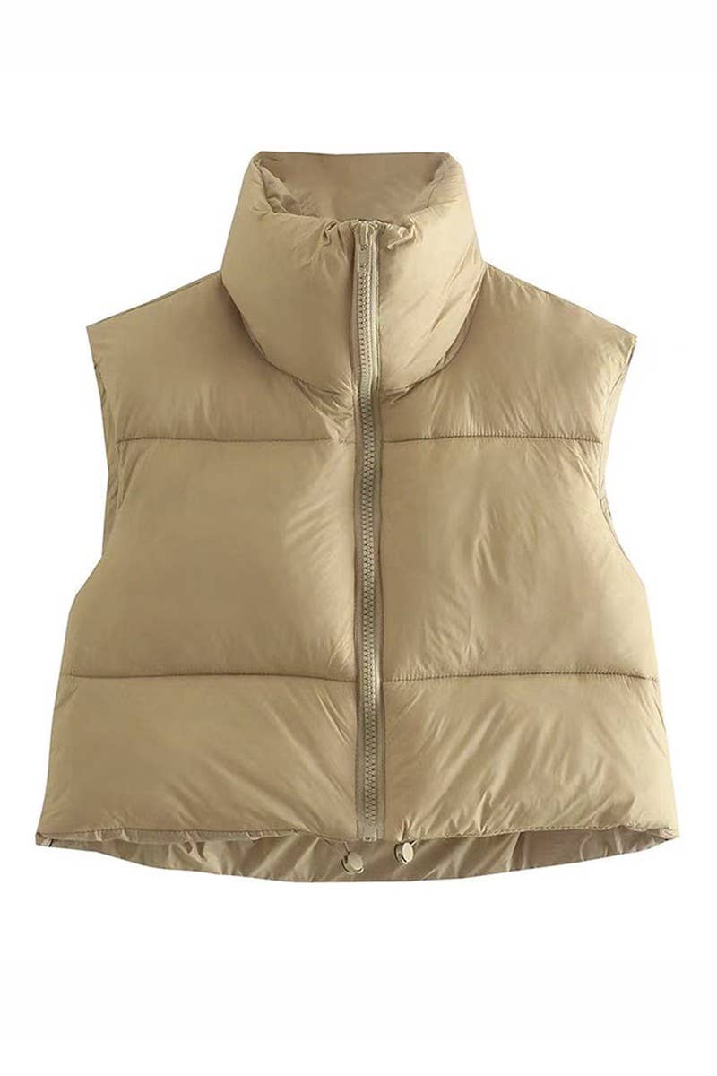 Cropped Puffer Vest- Sand