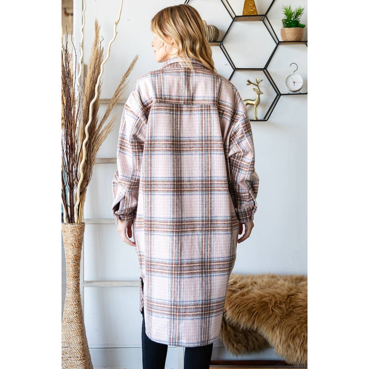 Wool Mix Plaid Checker Longline Shacket