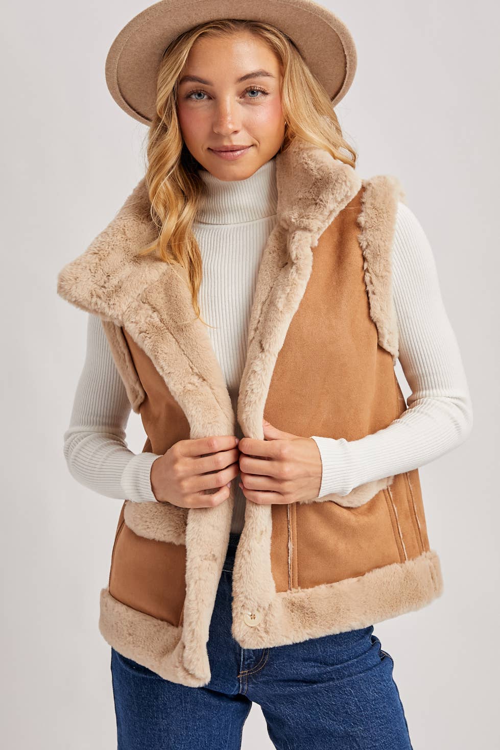Faux Sherling Suede Vest