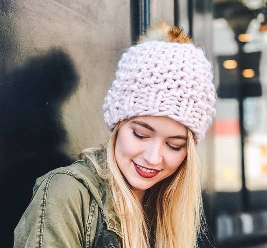 Chunky Pom Beanies-Blush Pink