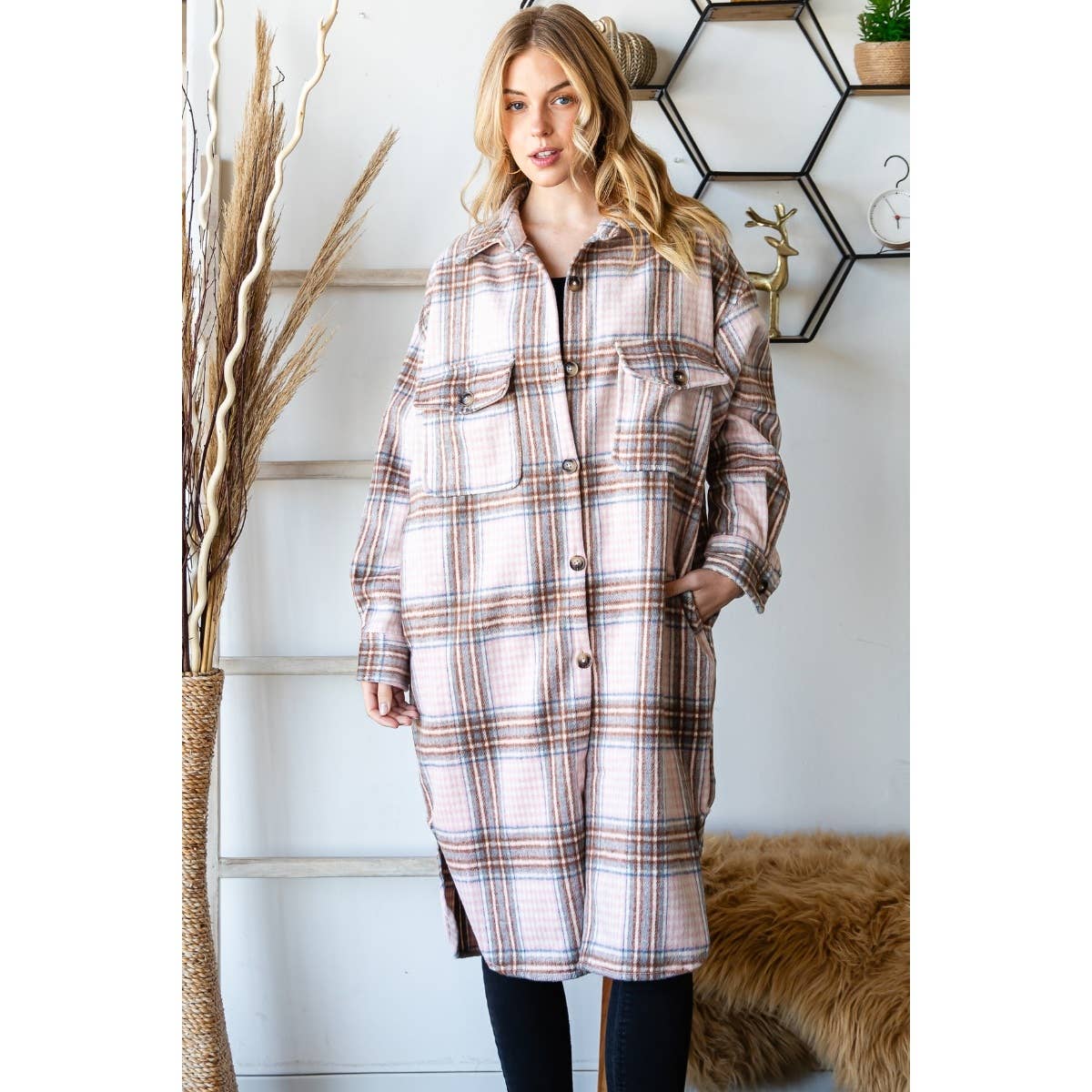 Wool Mix Plaid Checker Longline Shacket