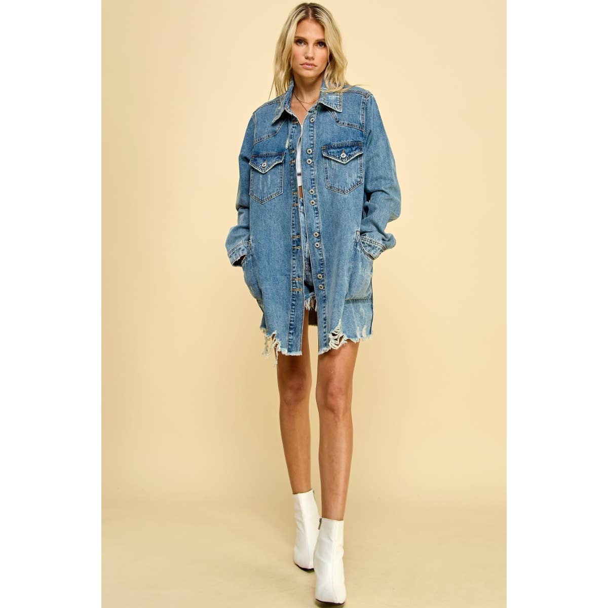Annie Washed Denim Western Shirt Jacket