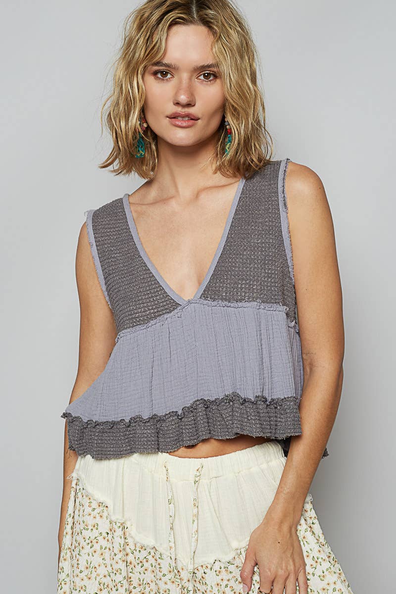 POL Adrian Contrast Cropped Babydoll Tank