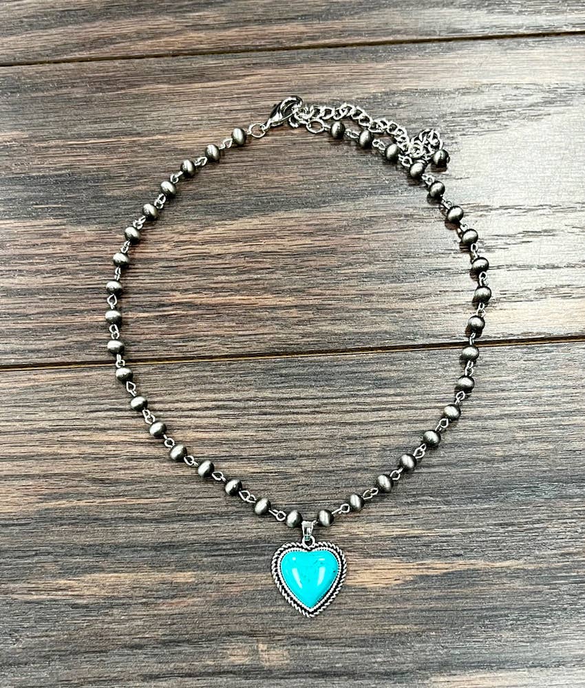 739306, Handmade Navajo Bead, Heart Turquoise Necklace