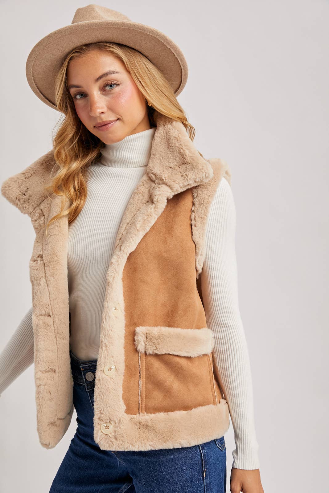 Faux Sherling Suede Vest