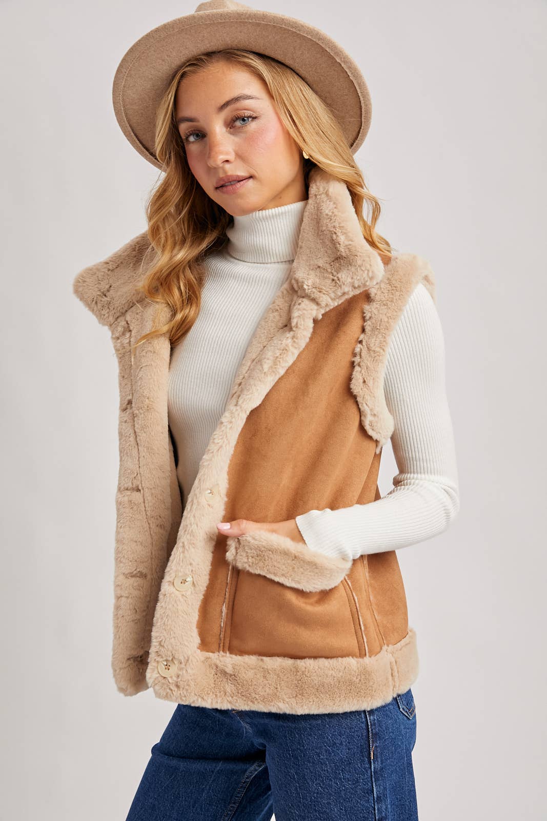 Faux Sherling Suede Vest
