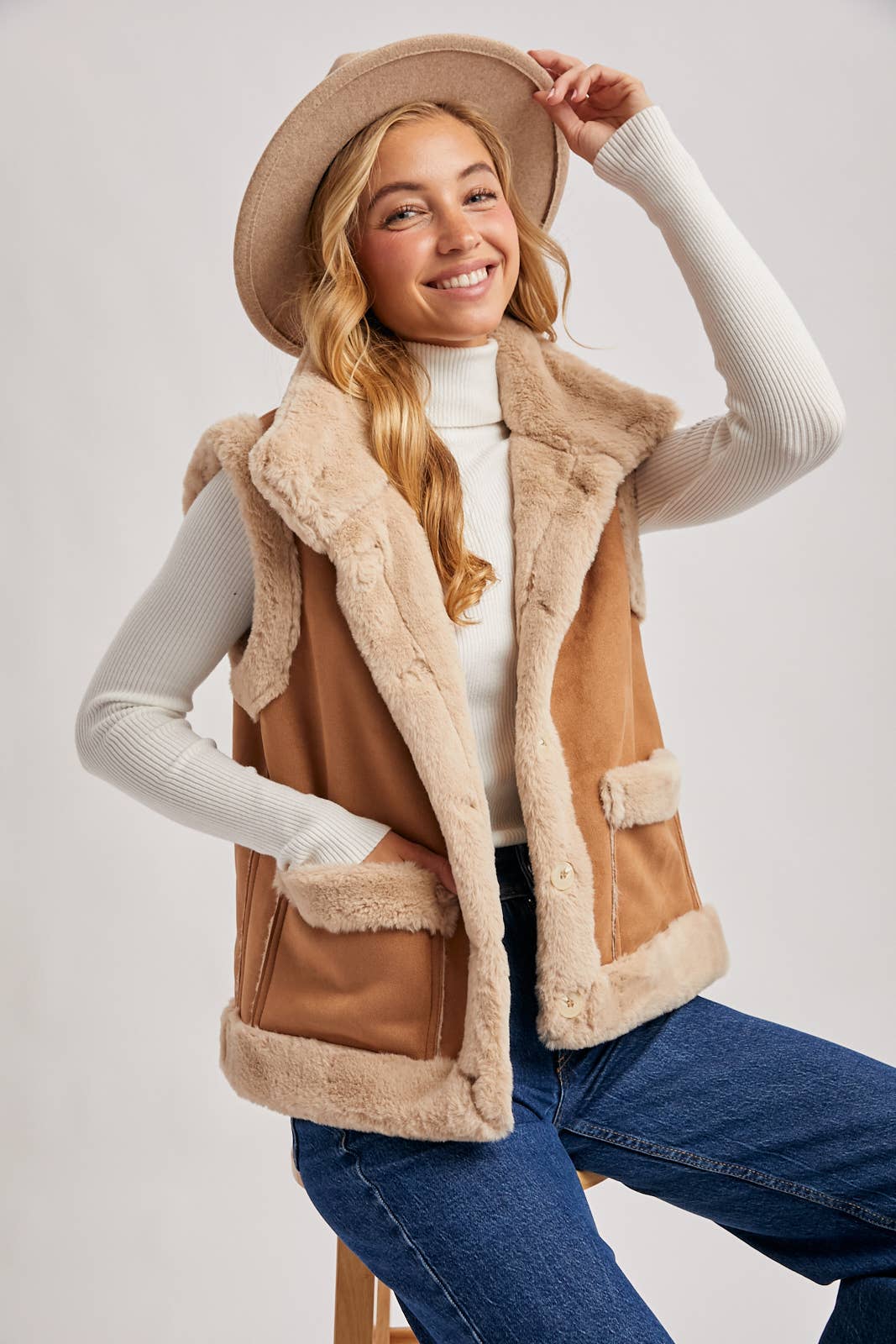 Faux Sherling Suede Vest