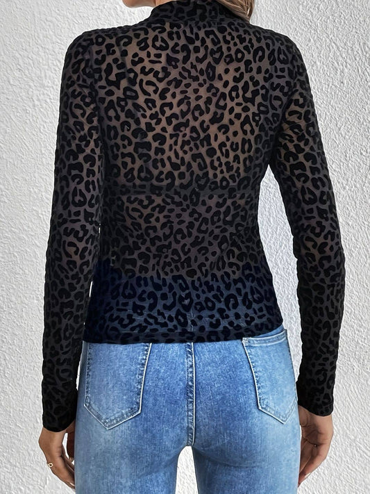 Kenya Leopard Sheer Top- Black