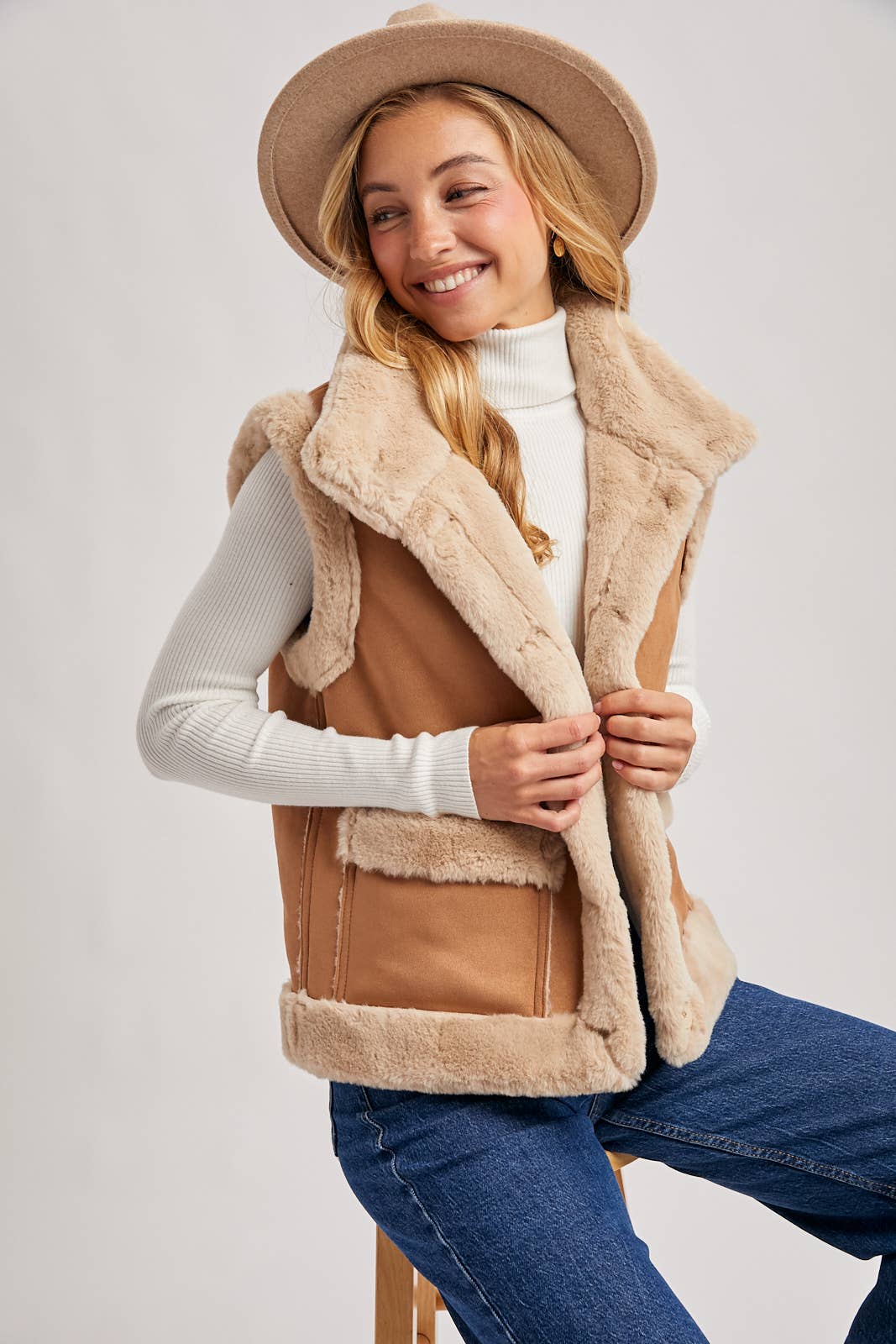 Faux Sherling Suede Vest