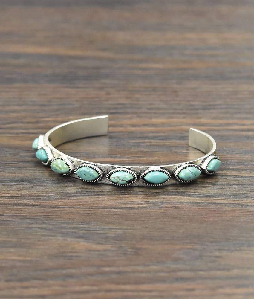 710973, Sideway Oval Turquoise Cuff Bracelet