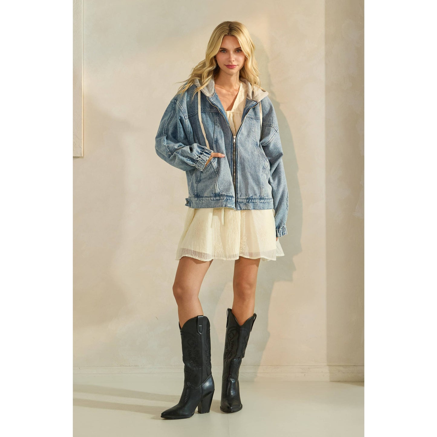 Frankie Hooded Zip Denim Jacket