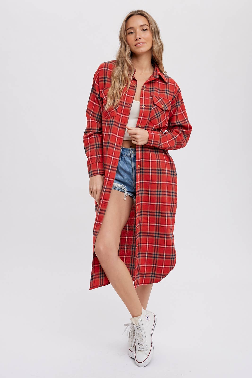 Flannel Plaid Longline Shirt