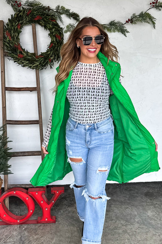 Kendall Long Puffer Vest-Green