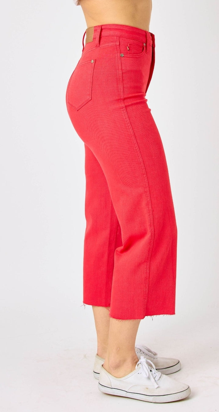 Judy Blue Fireworks Cropped Denim- Red