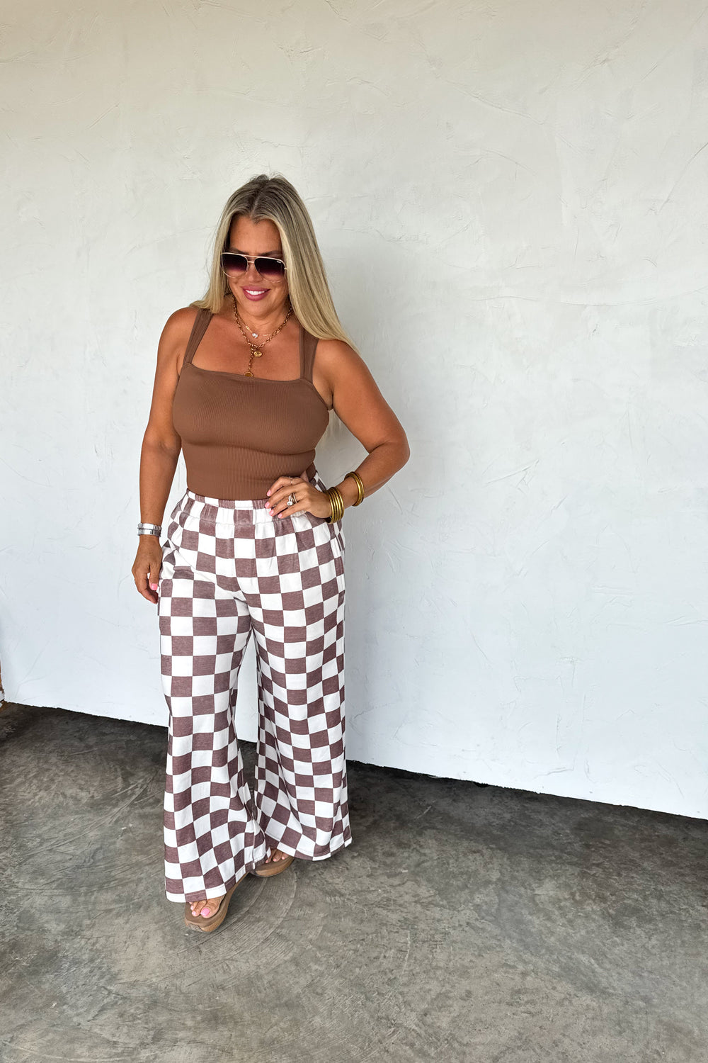Drift Away Wide Leg Joggers-Checked