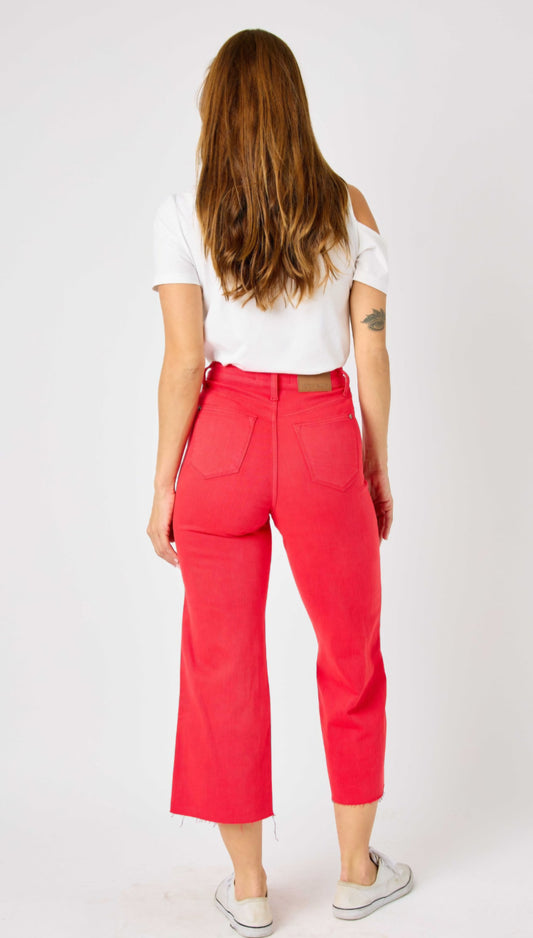 Judy Blue Fireworks Cropped Denim- Red