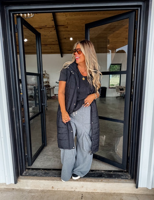 Kendall Long Puffer Vest-Black