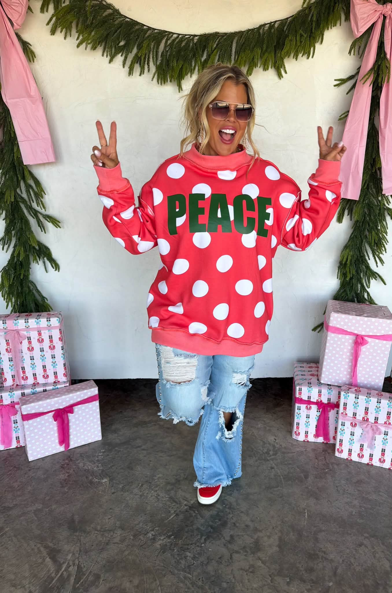 Pre-Order Peace & Polka Dot Mock Neck