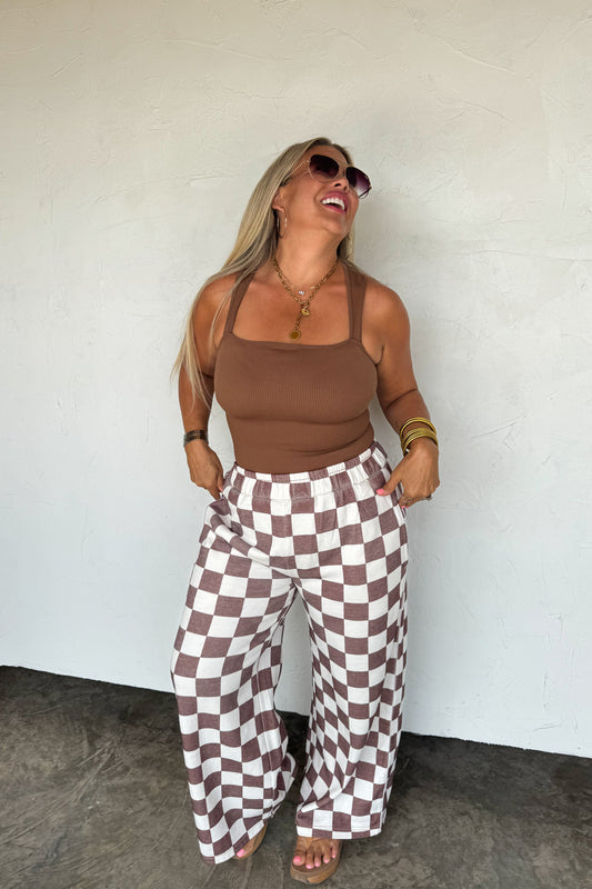 Drift Away Wide Leg Joggers-Checked