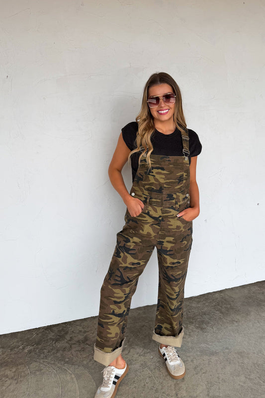 Dahlia Denim Overalls- Camo