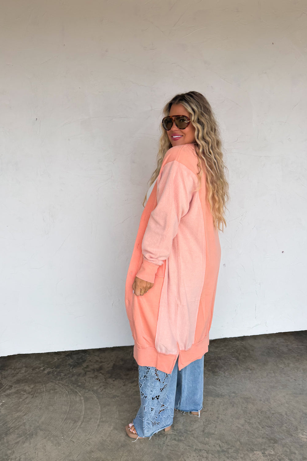 Desi Sweatshirt Cardigan-Peach