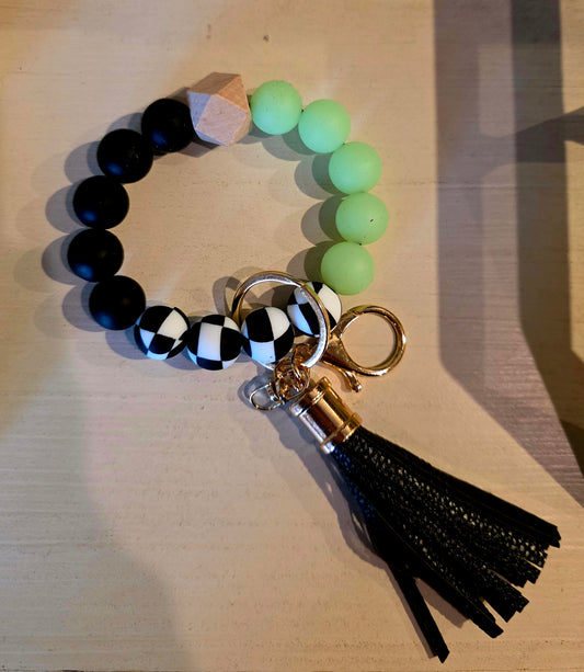 Racing Fan Black and White Checkered Wristlet Keychain