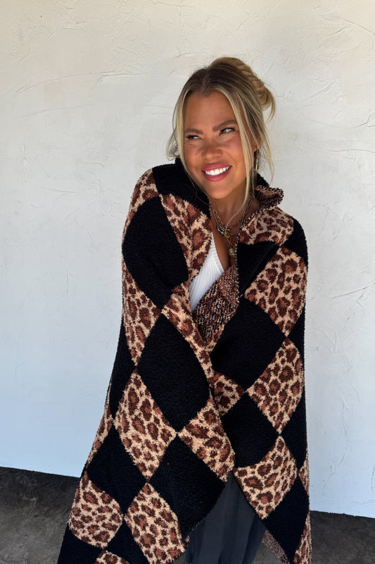 Checkered Cheetah Cloud Blanket