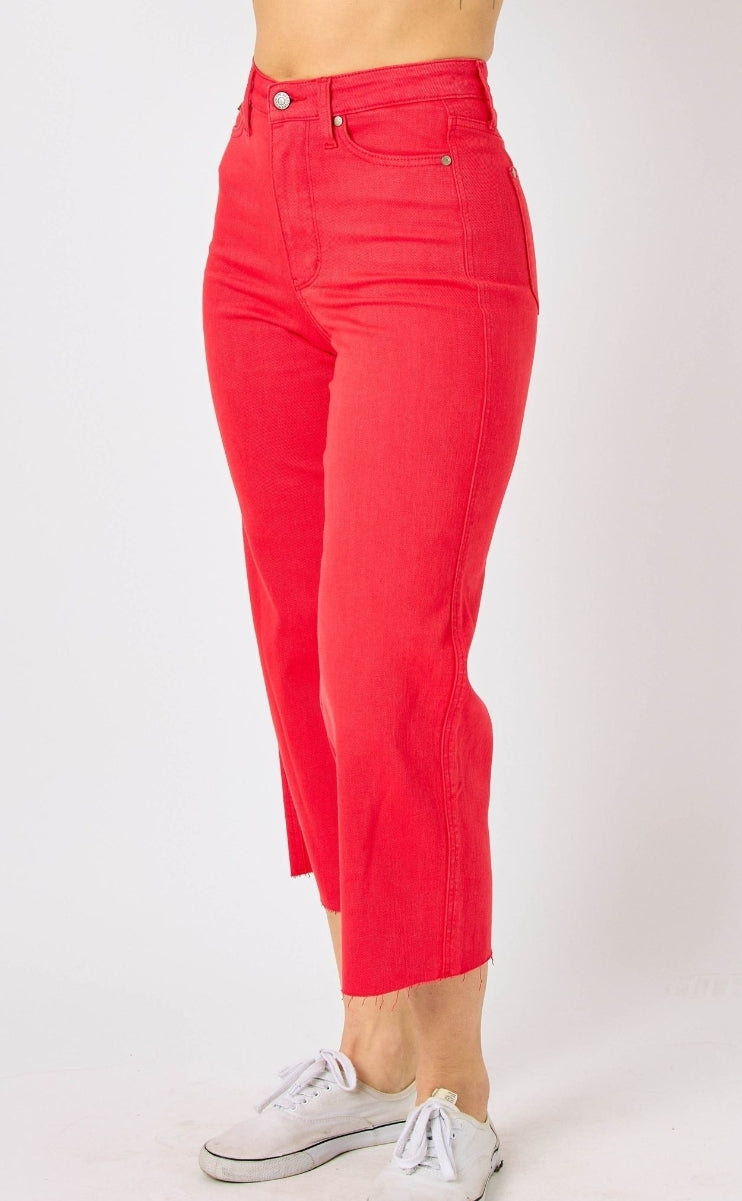 Judy Blue Fireworks Cropped Denim- Red