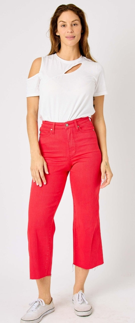 Judy Blue Fireworks Cropped Denim- Red