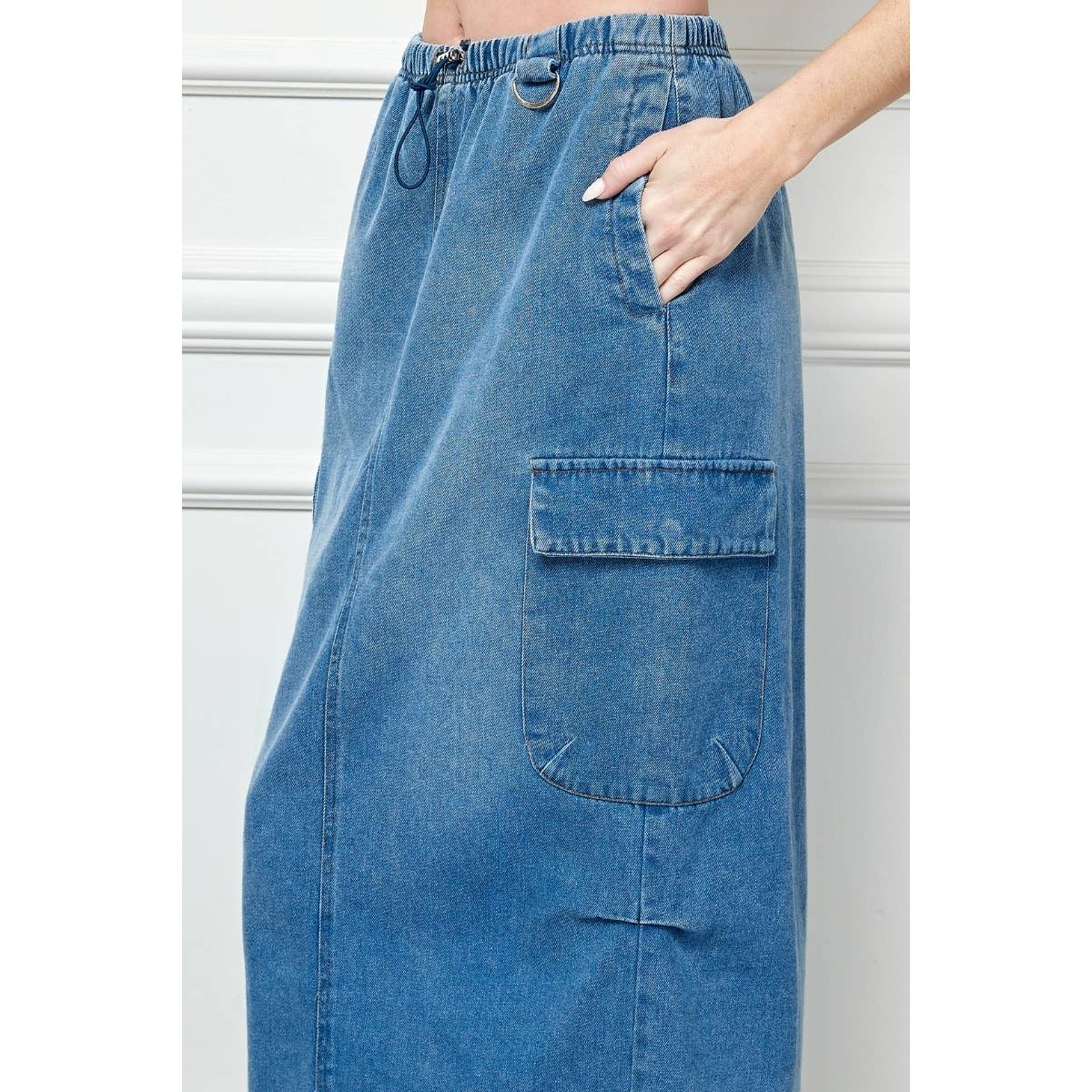 Long Denim Cargo Skirt