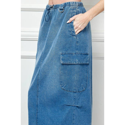 Long Denim Cargo Skirt