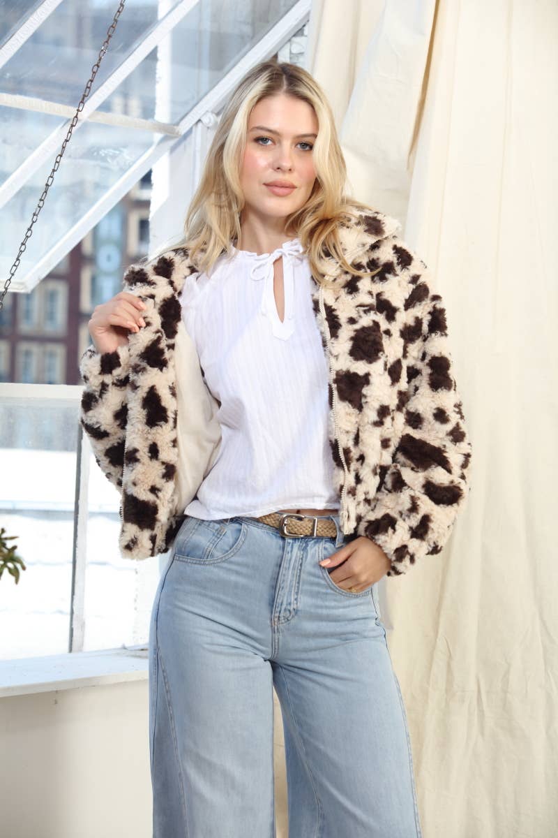 Moo Moo Printed Zip Up Bomber