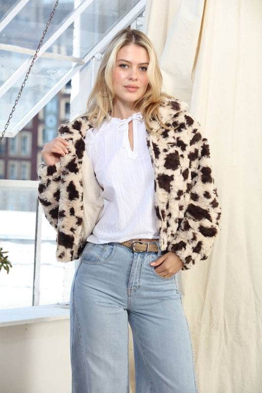 Moo Moo Printed Zip Up Bomber