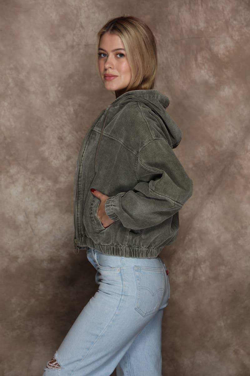 Jill Corduroy Zip Up Hoodie Bomber
