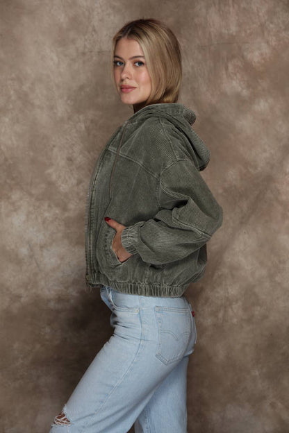 Jill Corduroy Zip Up Hoodie Bomber