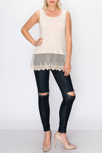 Layering Tank Top with Lace- Beige