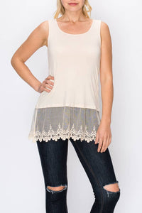 Layering Tank Top with Lace- Beige