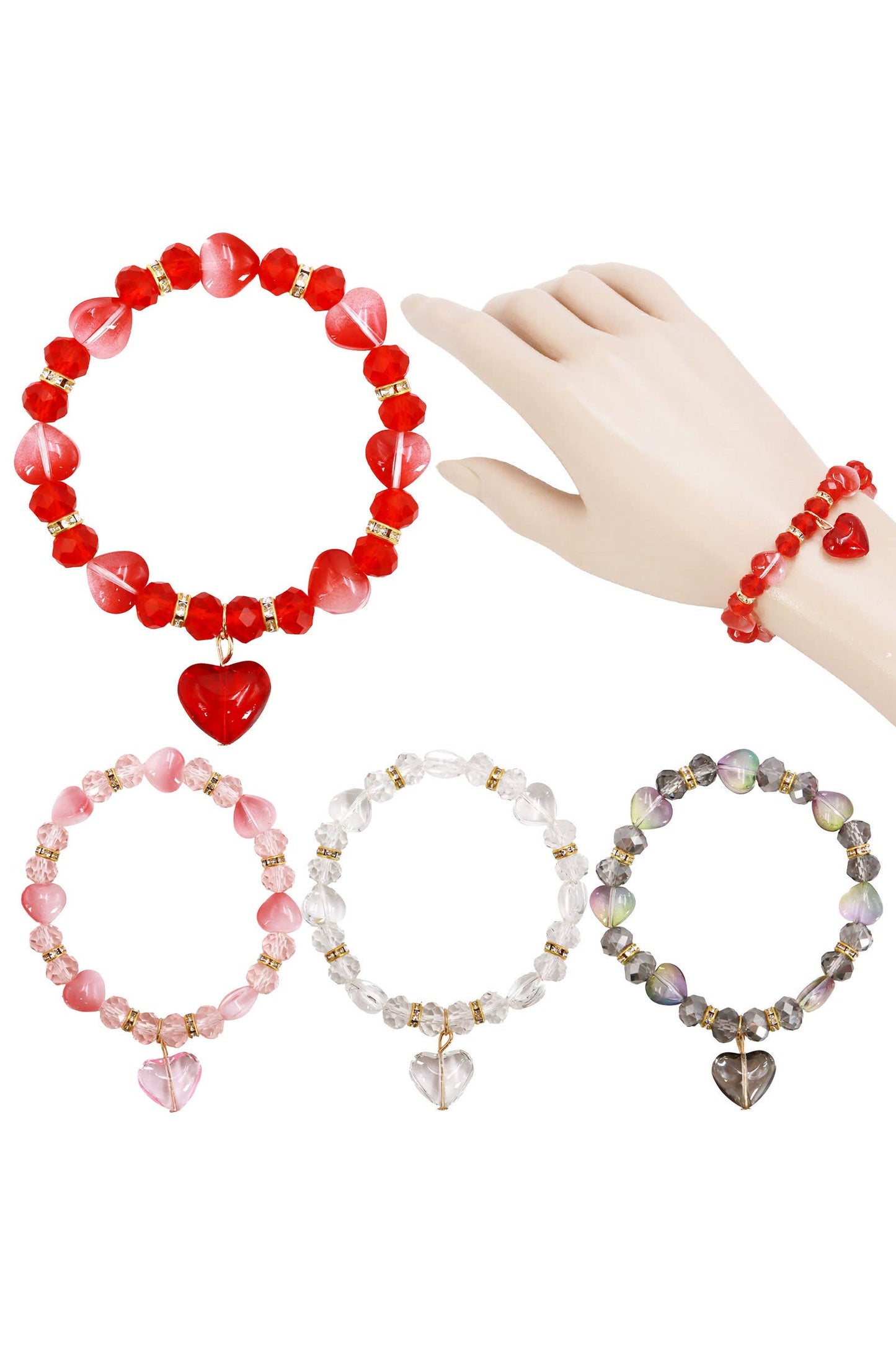 Valentine Heart Bling Faux Glass Bead Bracelet