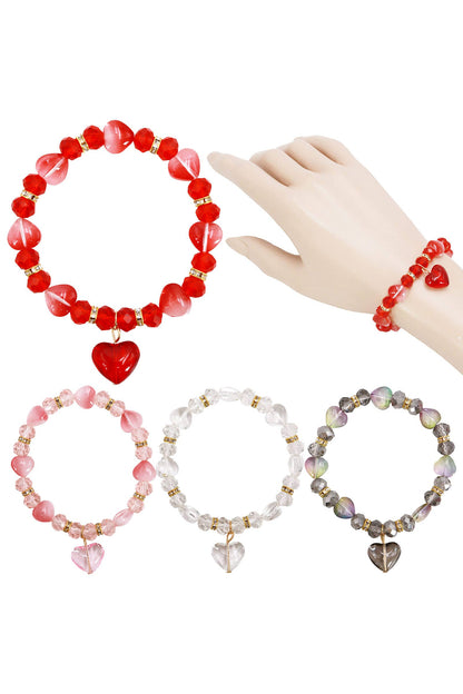 Valentine Heart Bling Faux Glass Bead Bracelet
