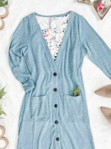 IN STOCK Colbie Ribbed Cardigan - Dusty Blue