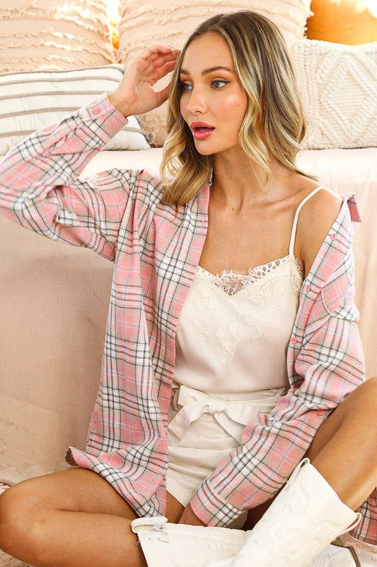 Cascades Plaid Flannel Shirt- Pink