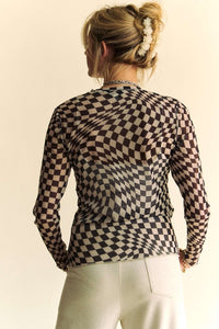 Checkmate Sheer Top- Black & White