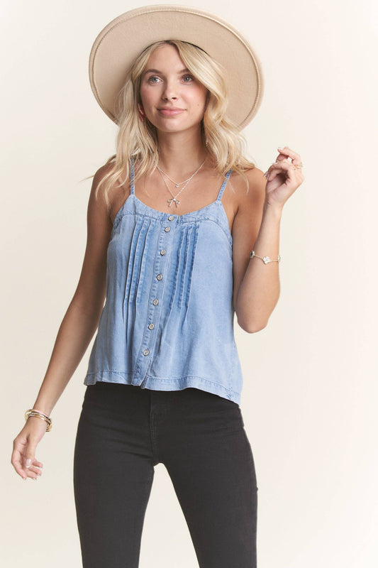 Chambray Pintuck Tank Top
