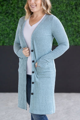 IN STOCK Colbie Ribbed Cardigan - Dusty Blue