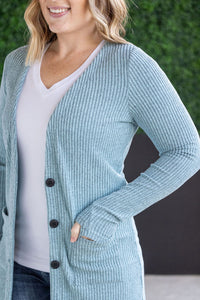 IN STOCK Colbie Ribbed Cardigan - Dusty Blue