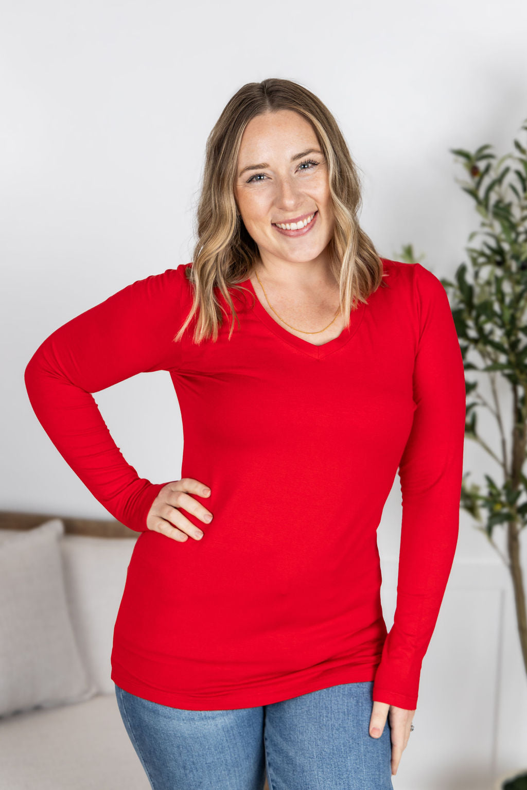 Larissa Long Sleeve Top- Red