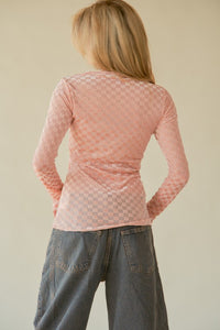 Mesh Layering Top- Checked Pink